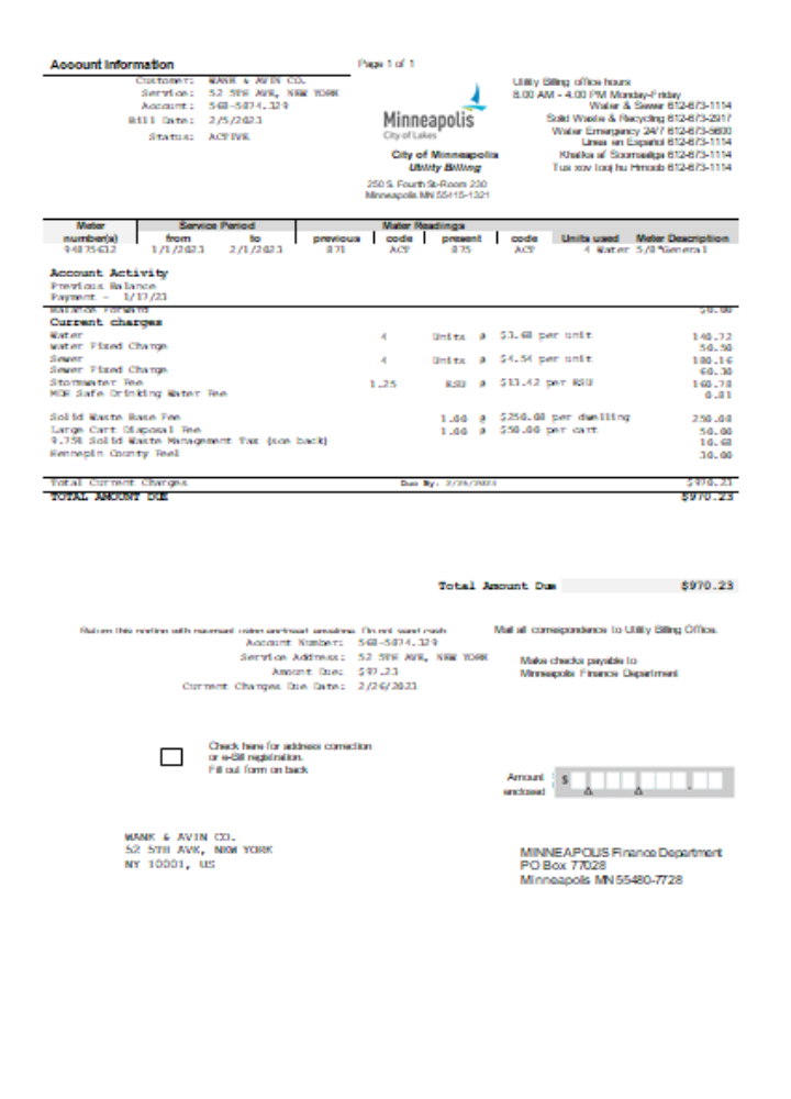 Minneapolis City of Lakes utility business bill,  SCR PSD template